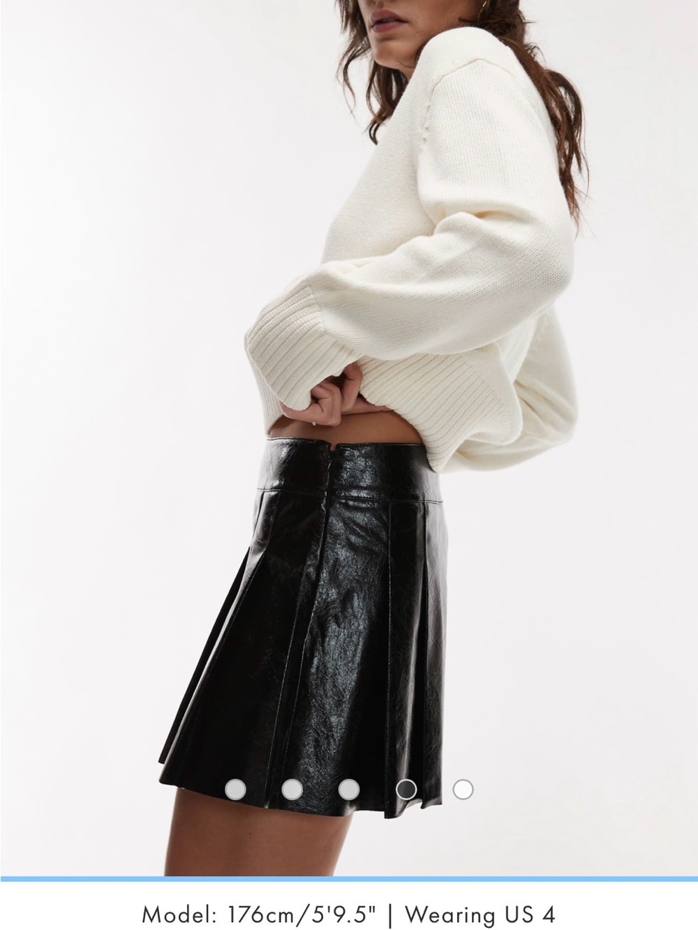 Mango Black Faux Leather Pleated Skater Mini Skirt